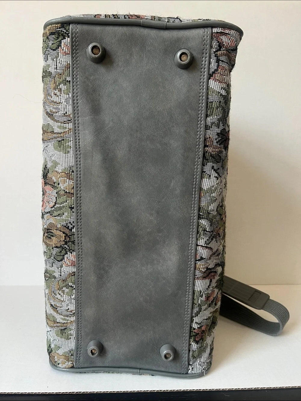 Vintage Jordache Floral Tapestry Duffel Bag in Gray with Pink and Olive Accents